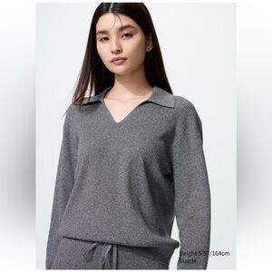 Uniqlo Women's Washable Knit Ribbed Polo Sweater